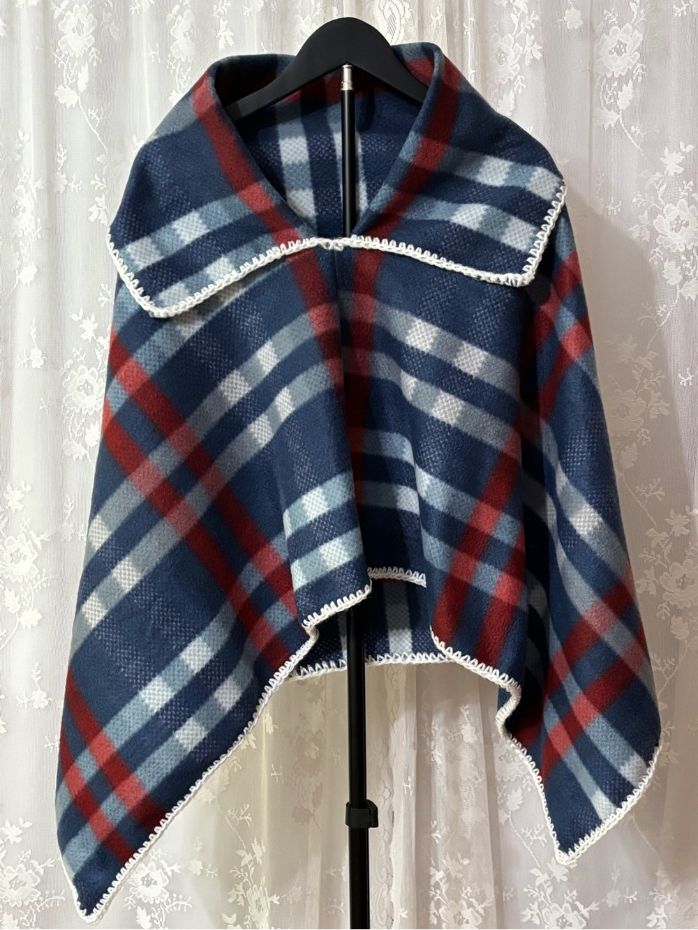 Heritage Plaid Fleece Poncho-Red, White & Blue-Med. Americana Patriotic